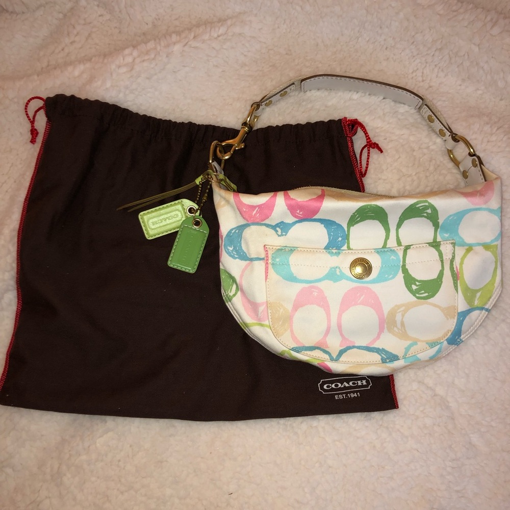 Coach White Scribble C Small Hobo Bag
